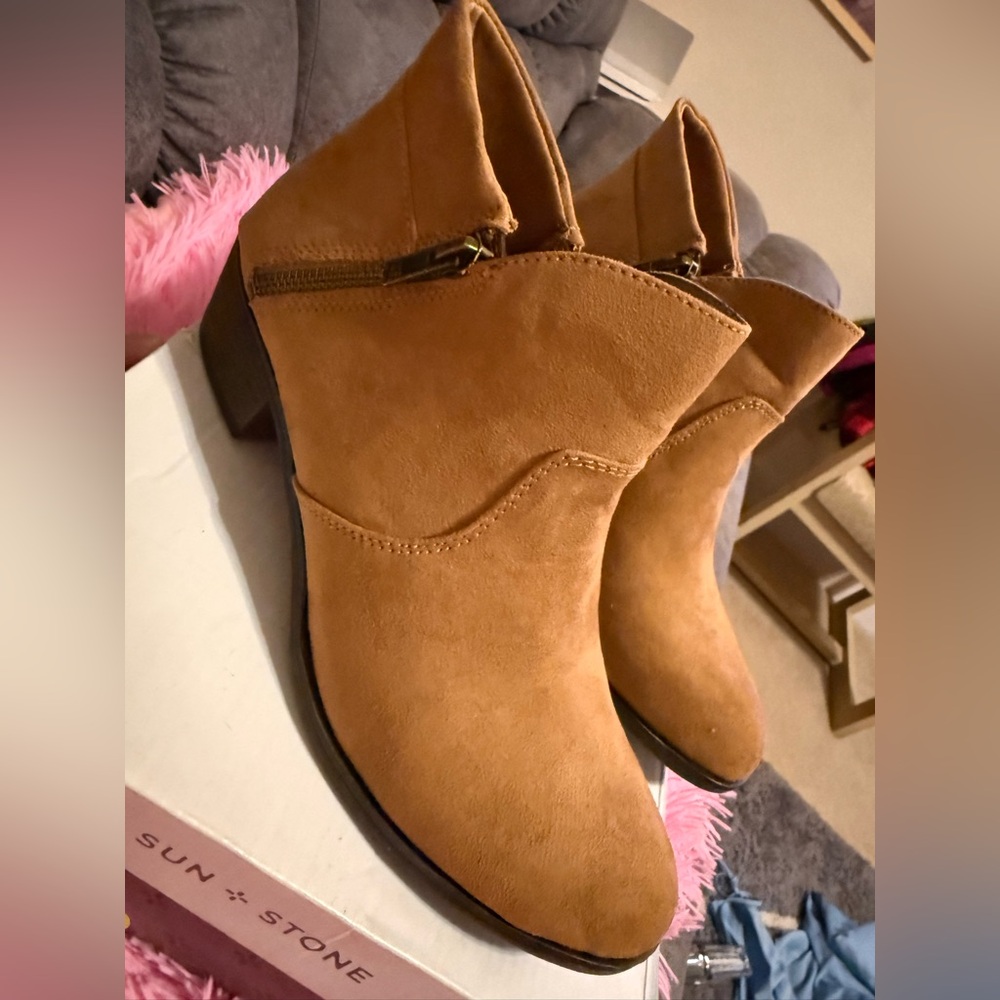 Sun + Stone Camel Ankle Booties